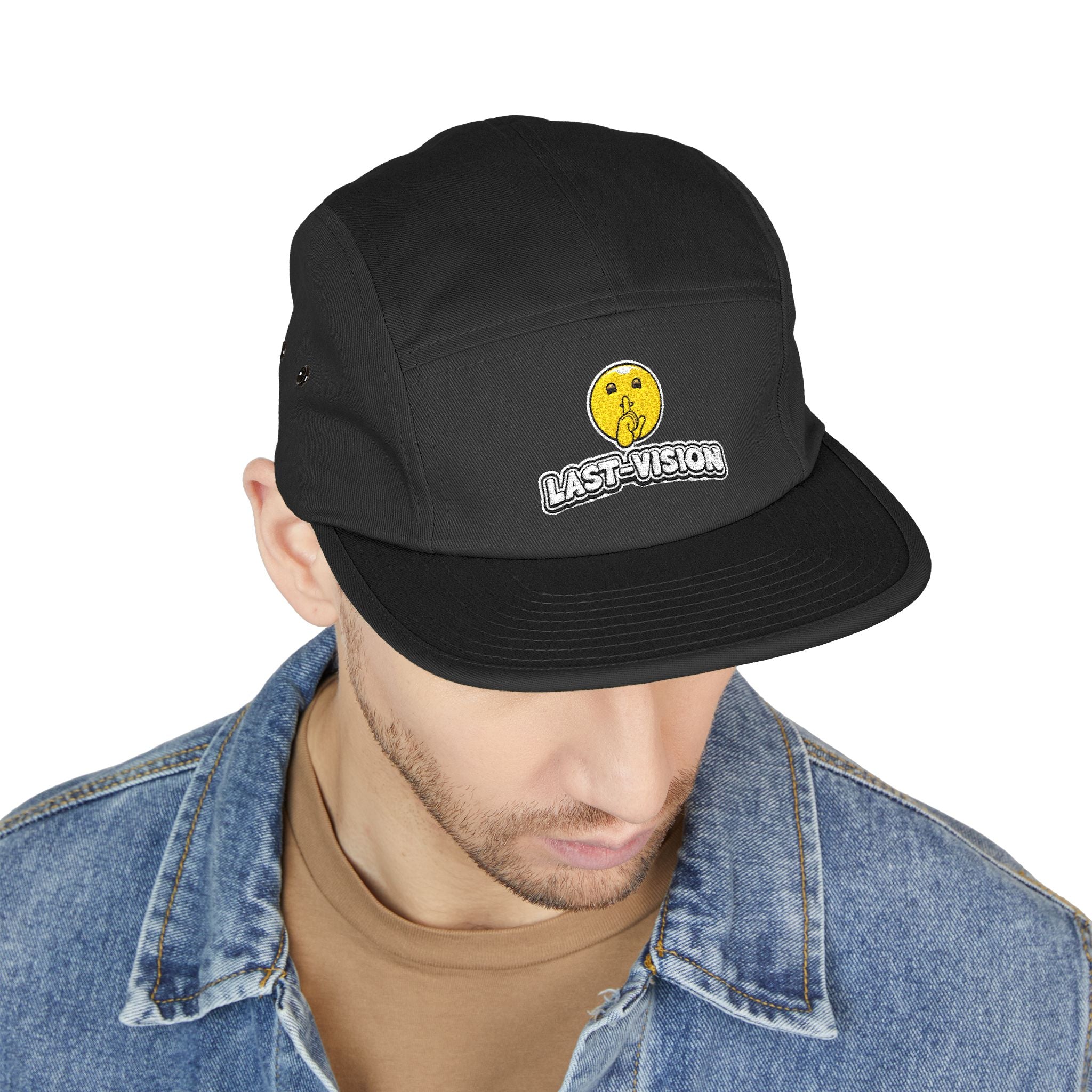 Last Vision Embroidered 5-Panel Cap — Retro Smiley Patch