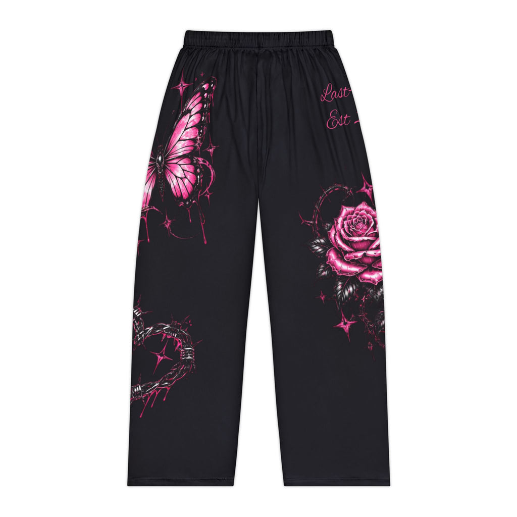 Women's Black Butterfly & Rose Pajama Pants — 'Live, Love, Dream' Lounge Sleepwear