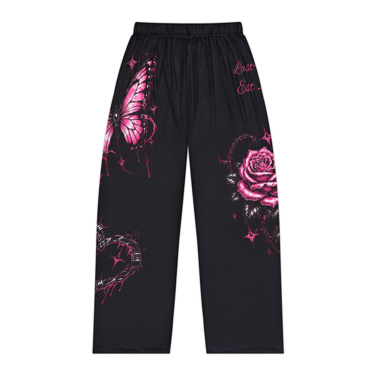 Women's Black Butterfly & Rose Pajama Pants — 'Live, Love, Dream' Lounge Sleepwear