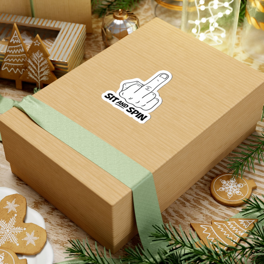 Sticker — 'Sit and Spin' Middle Finger Kiss-Cut Sticker (Funny Rude Graphic)