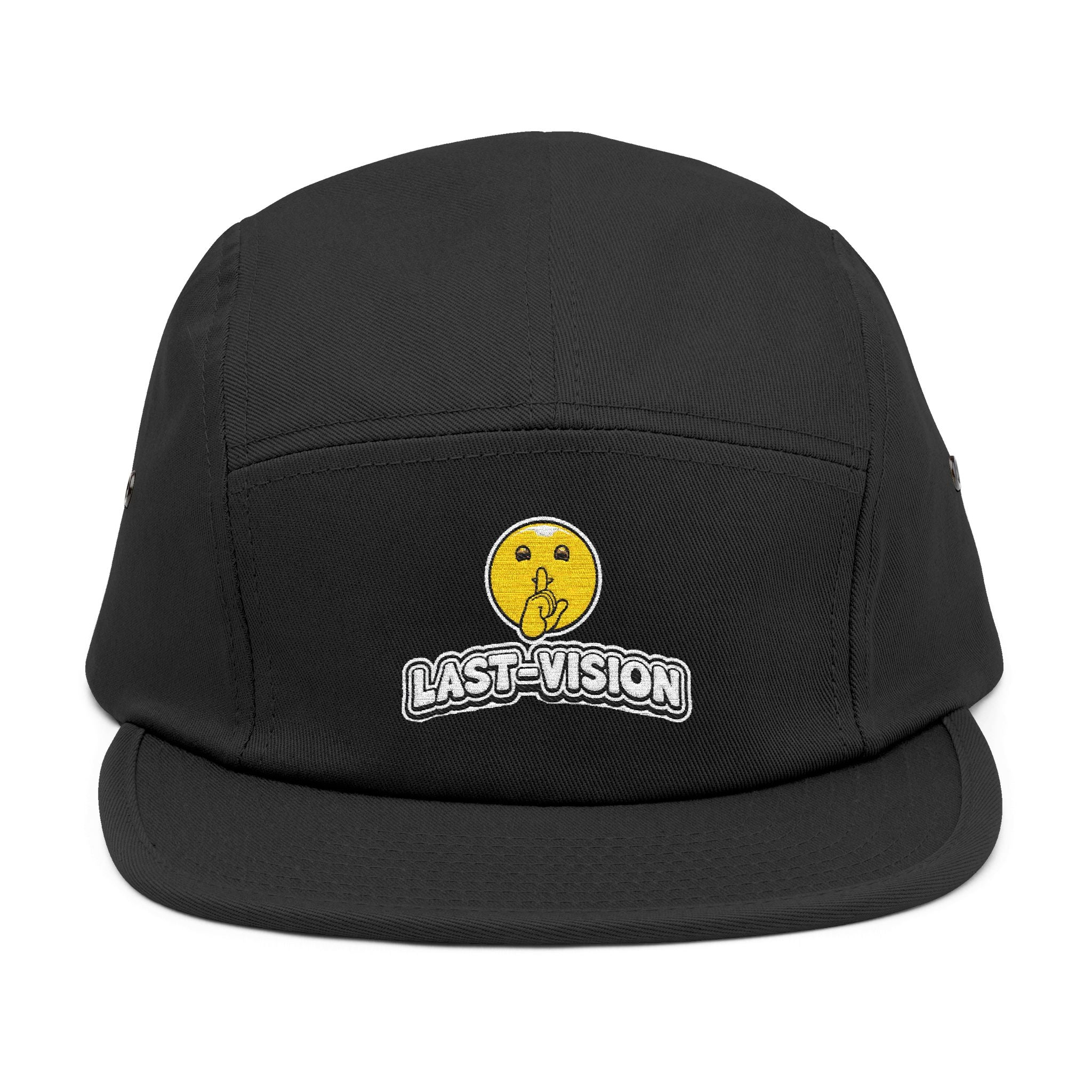 Last Vision Embroidered 5-Panel Cap — Retro Smiley Patch