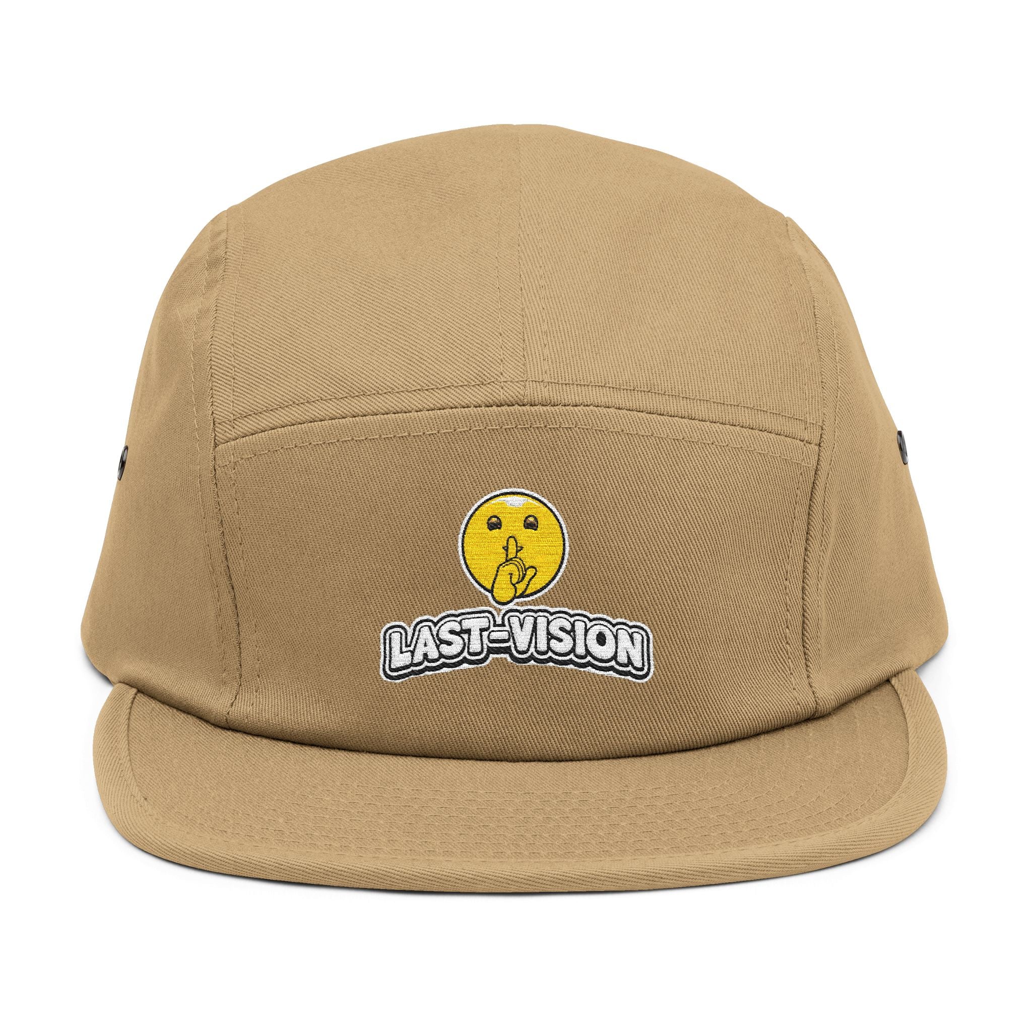 Last Vision Embroidered 5-Panel Cap — Retro Smiley Patch