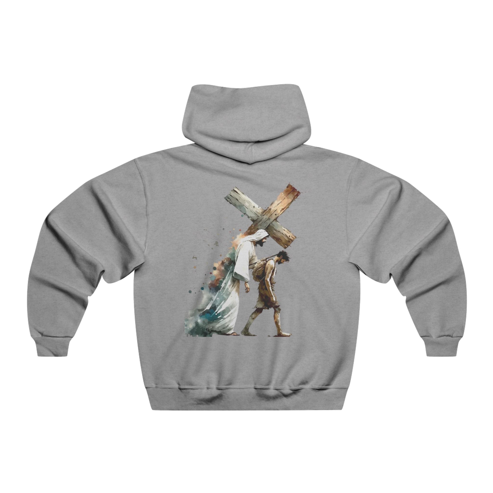 Christian Cross Hoodie — Jesus Carrying the Cross (I can do all things through christ)