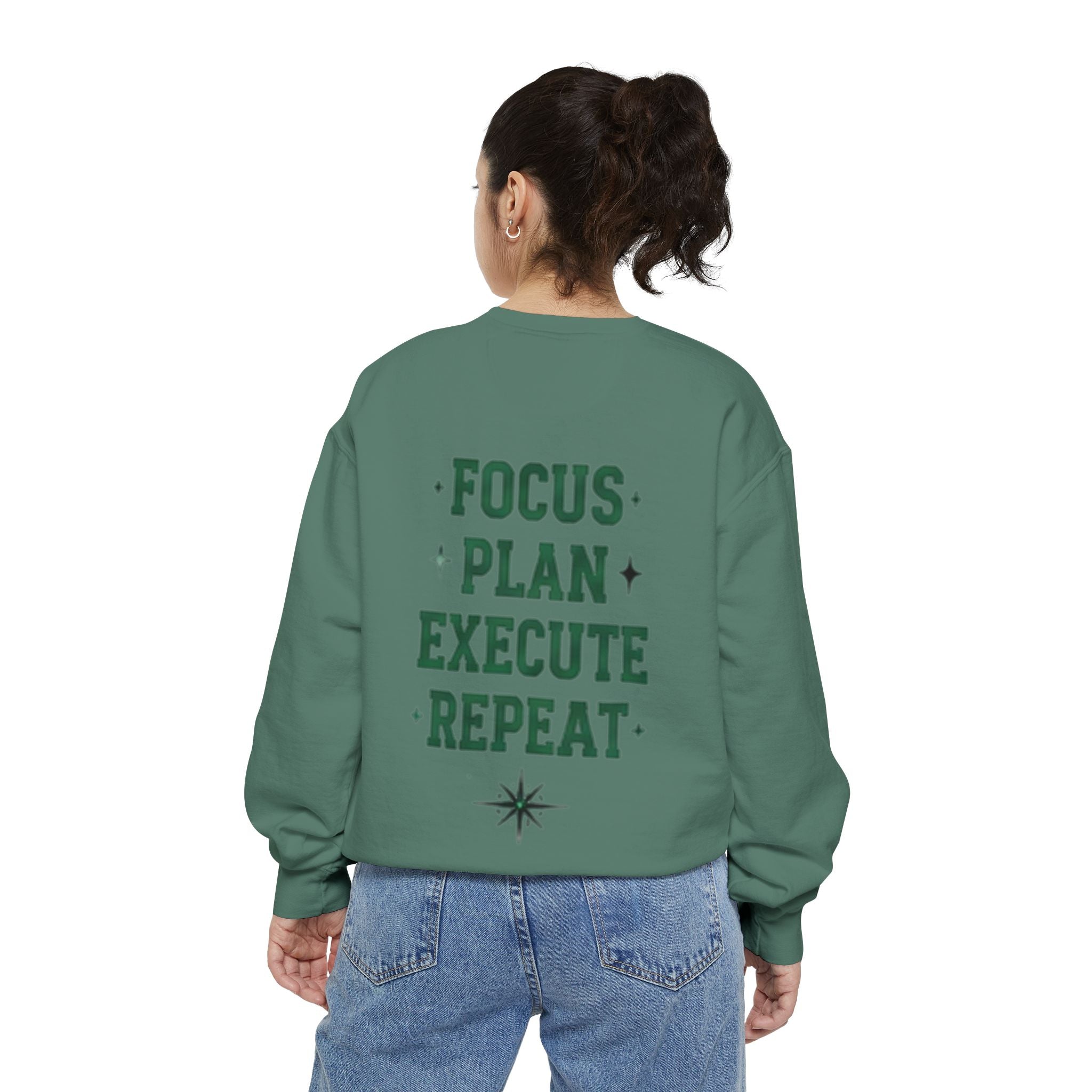 Discipline Sweatshirt — 'Discipline' Angel Graphic with 'Focus Plan Execute Repeat' Motivational Back