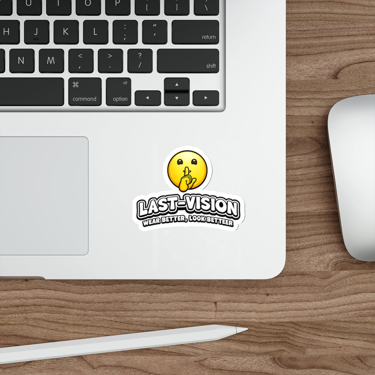 Last-Vision Die-Cut Sticker – Shh Emoji Logo, 'Wear Better, Look Better'