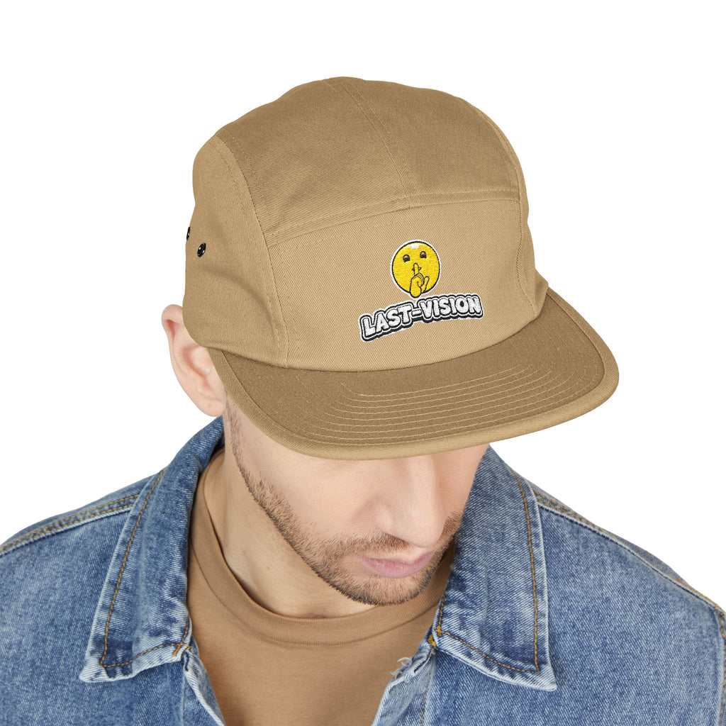 Last Vision Embroidered 5-Panel Cap — Retro Smiley Patch
