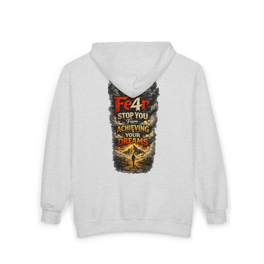Full-Zip Hoodie — "Never Fear" Inspirational "Don't Let Fear Stop You" Motivational Zip-Up