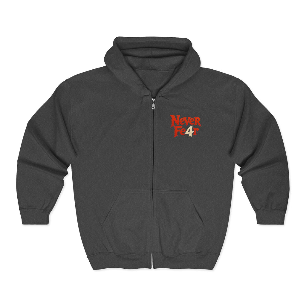 Full-Zip Hoodie — "Never Fear" Inspirational "Don't Let Fear Stop You" Motivational Zip-Up