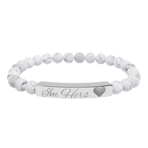 Engravable Natural Stone Bead Bar Bracelet — Personalized Heart Accent