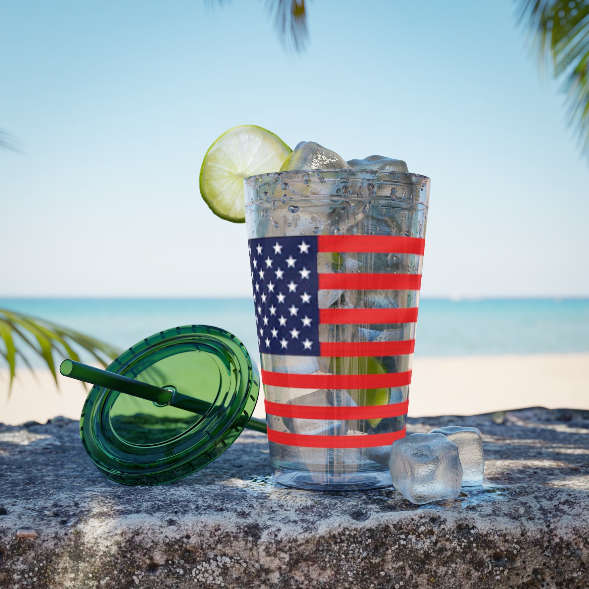 American Flag 16oz Tumbler with Straw – Patriotic USA Travel Cup