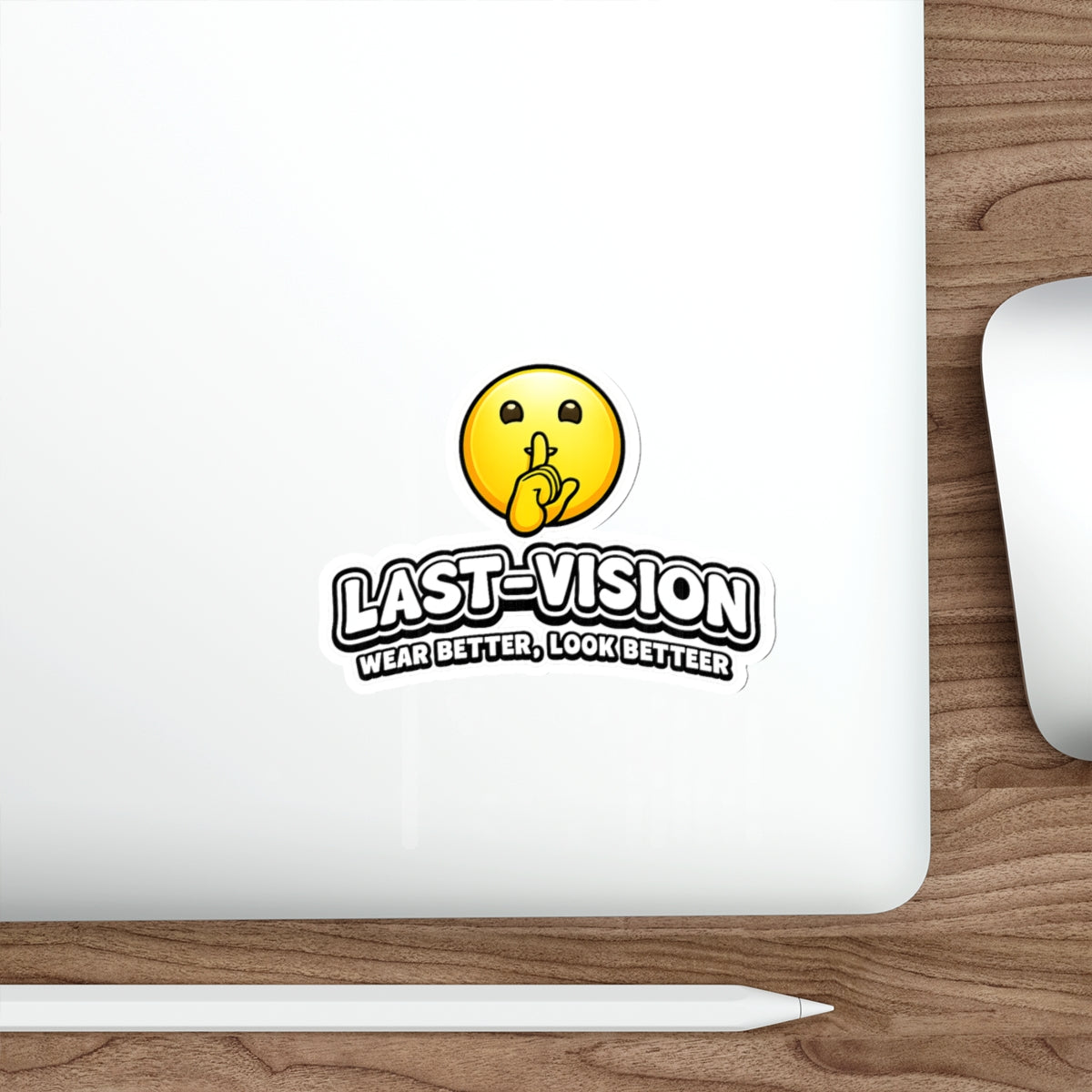 Last-Vision Die-Cut Sticker – Shh Emoji Logo, 'Wear Better, Look Better'