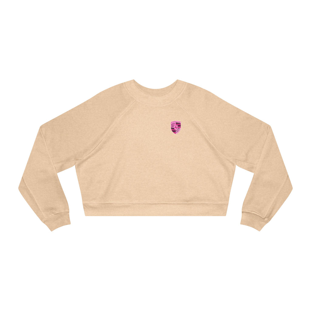 Cropped Fleece Pullover — 'Need Money for Porshe' Pink Car Graphic