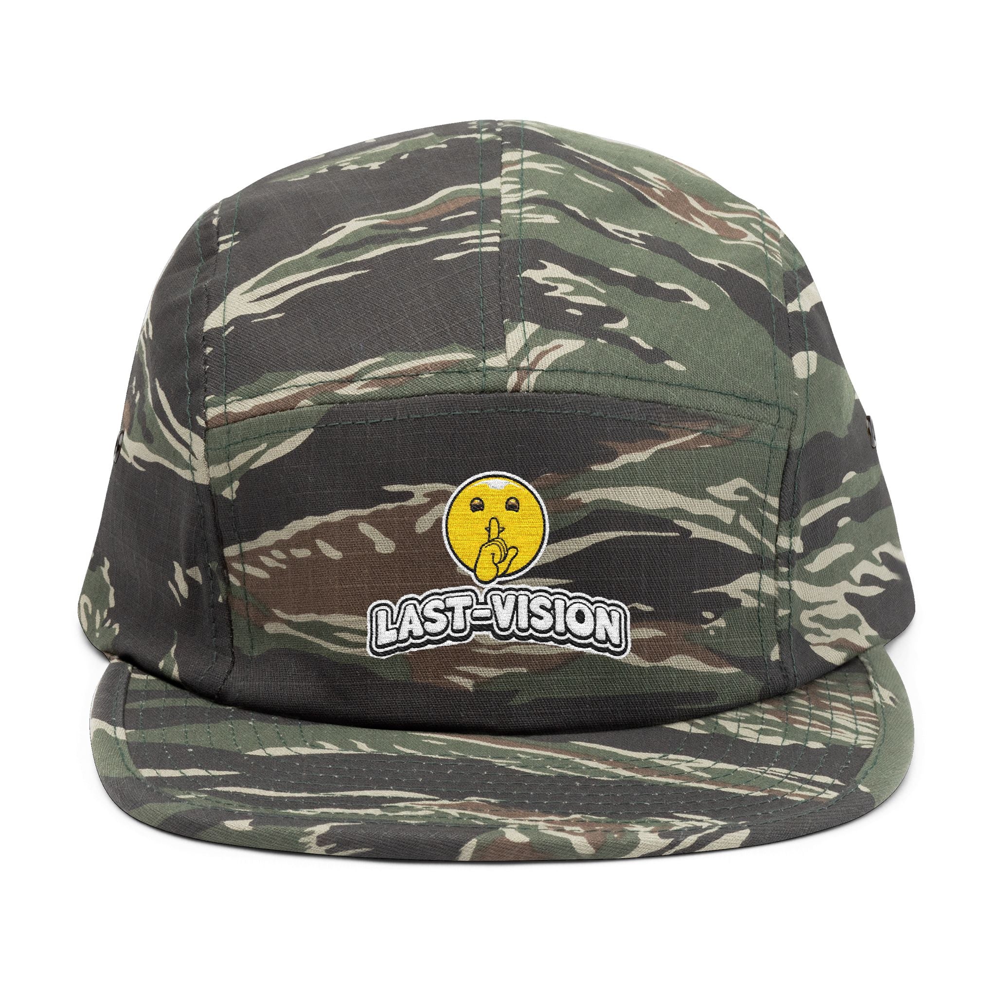 Last Vision Embroidered 5-Panel Cap — Retro Smiley Patch