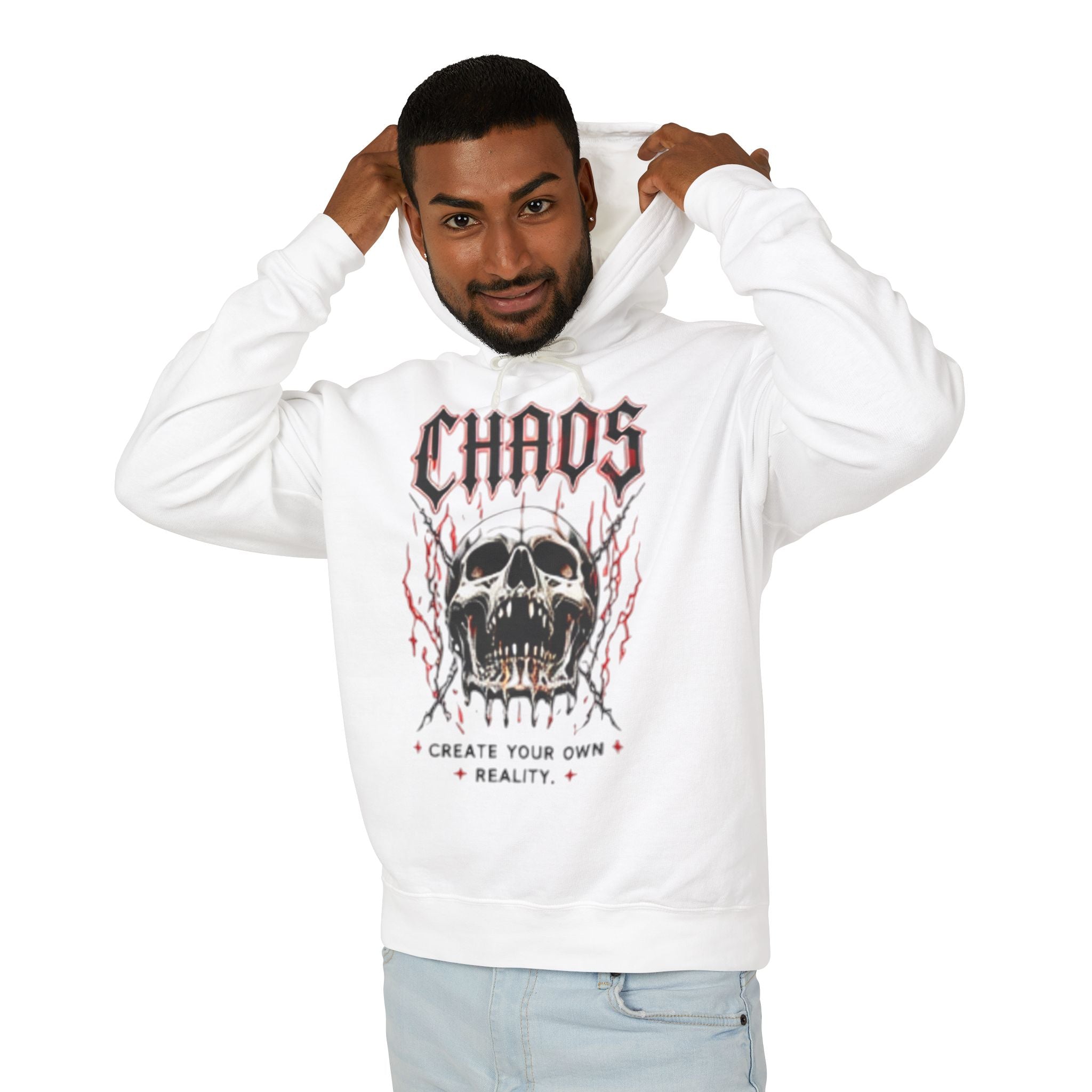 Chaos Skull & Rose Hoodie — Gothic Streetwear Pullover with "Chaos" Graphic