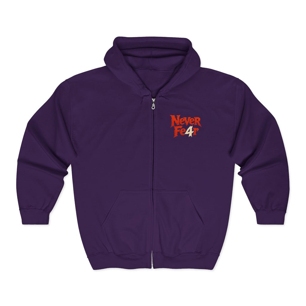 Full-Zip Hoodie — "Never Fear" Inspirational "Don't Let Fear Stop You" Motivational Zip-Up