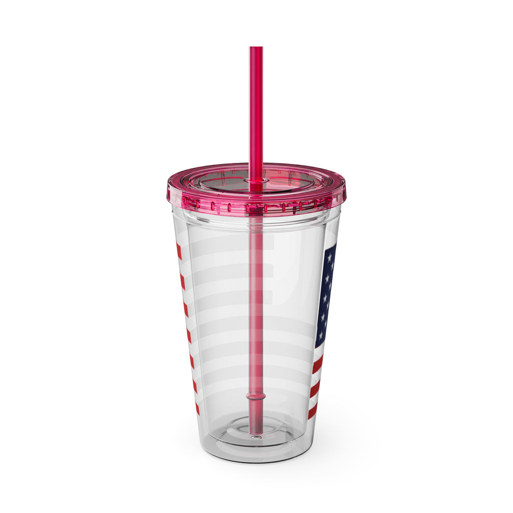 American Flag 16oz Tumbler with Straw – Patriotic USA Travel Cup