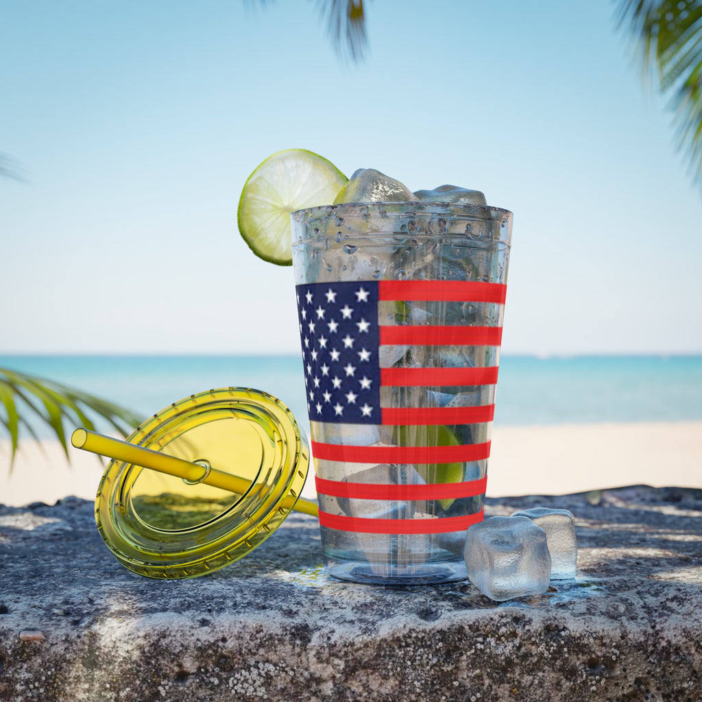 American Flag 16oz Tumbler with Straw – Patriotic USA Travel Cup
