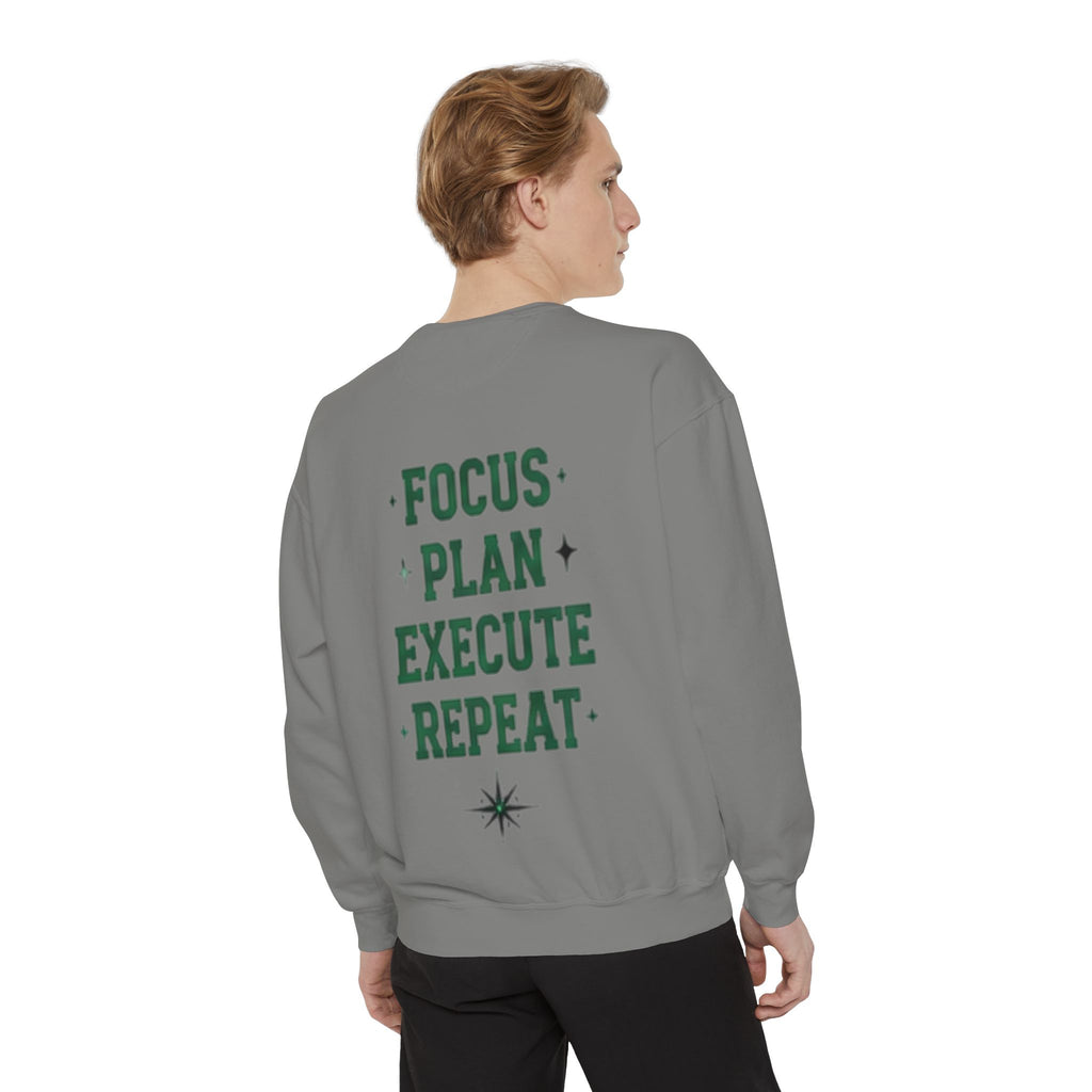 Discipline Sweatshirt — 'Discipline' Angel Graphic with 'Focus Plan Execute Repeat' Motivational Back