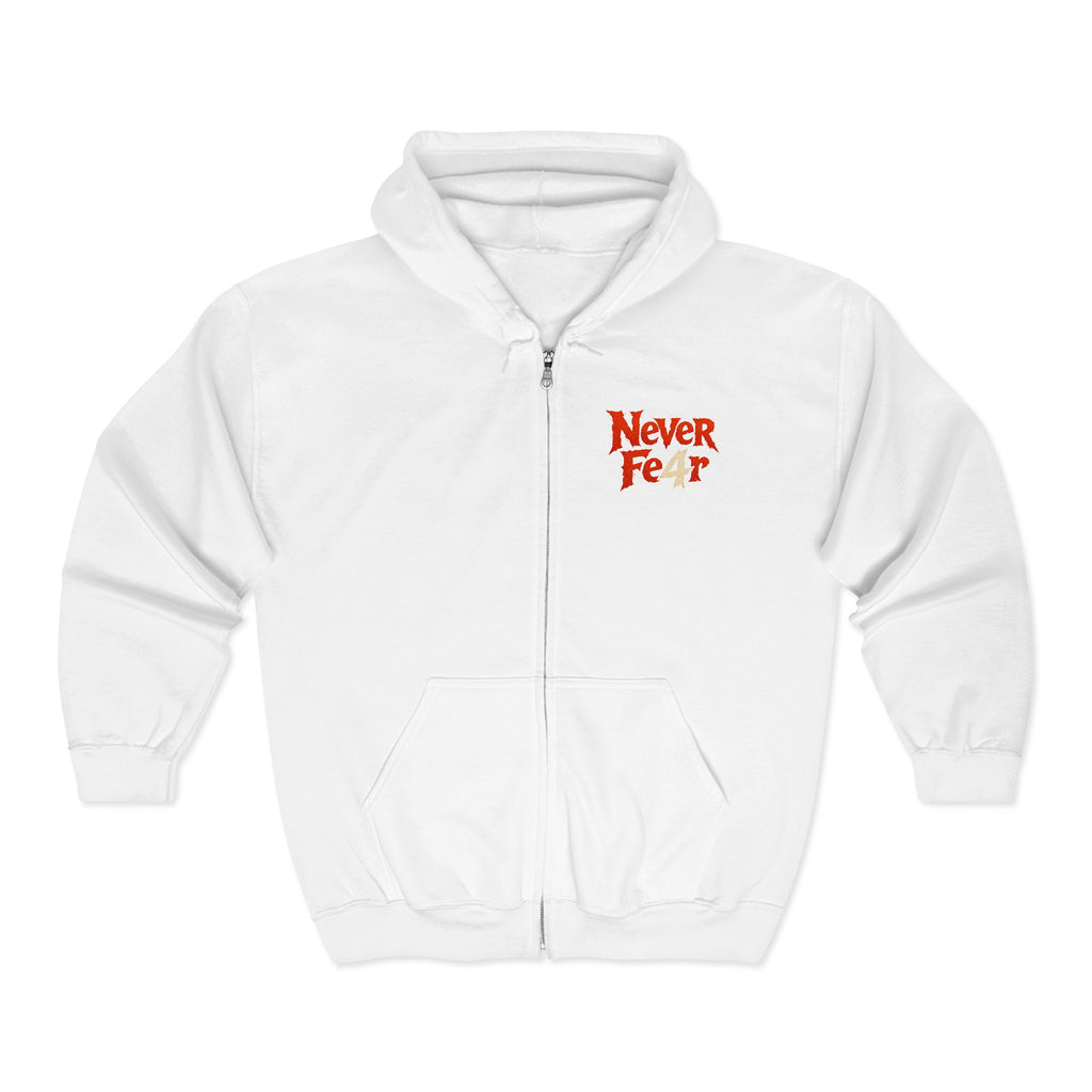 Full-Zip Hoodie — "Never Fear" Inspirational "Don't Let Fear Stop You" Motivational Zip-Up