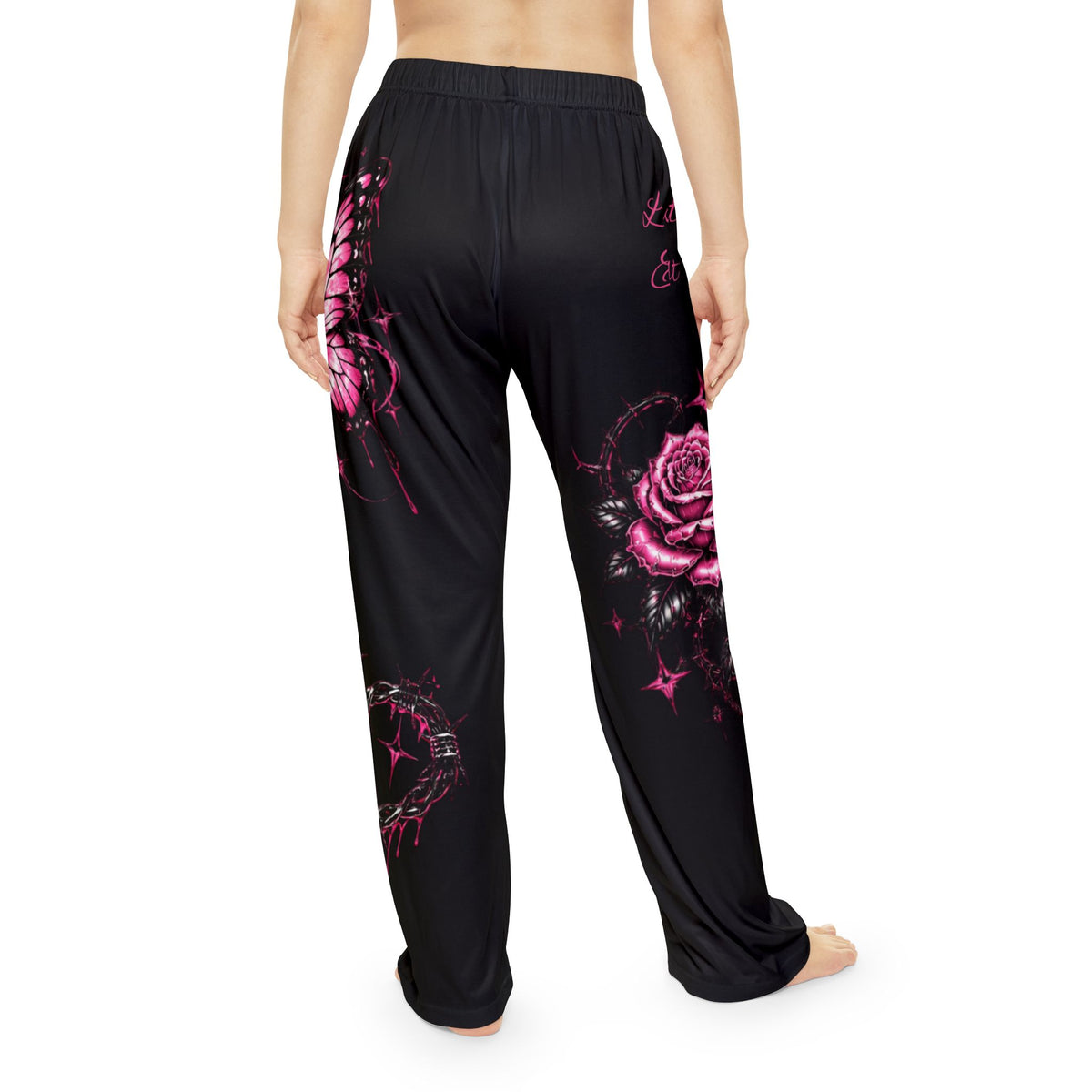 Women's Black Butterfly & Rose Pajama Pants — 'Live, Love, Dream' Lounge Sleepwear