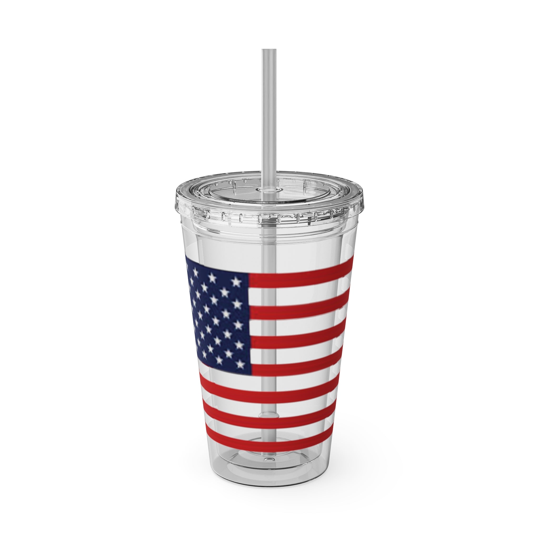 American Flag 16oz Tumbler with Straw – Patriotic USA Travel Cup