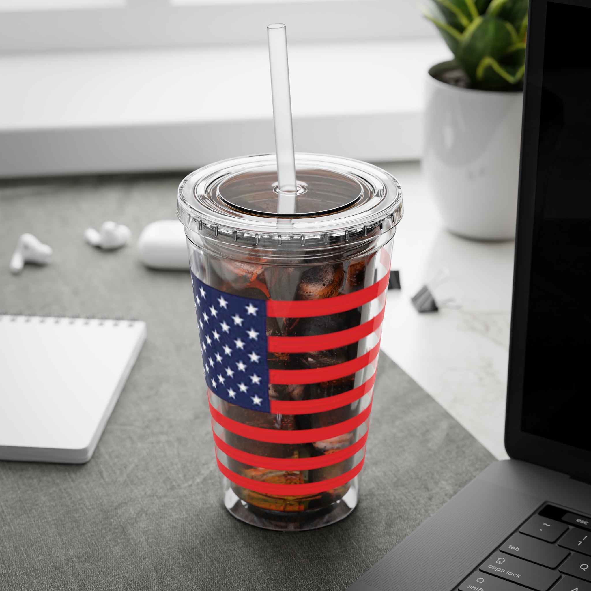 American Flag 16oz Tumbler with Straw – Patriotic USA Travel Cup