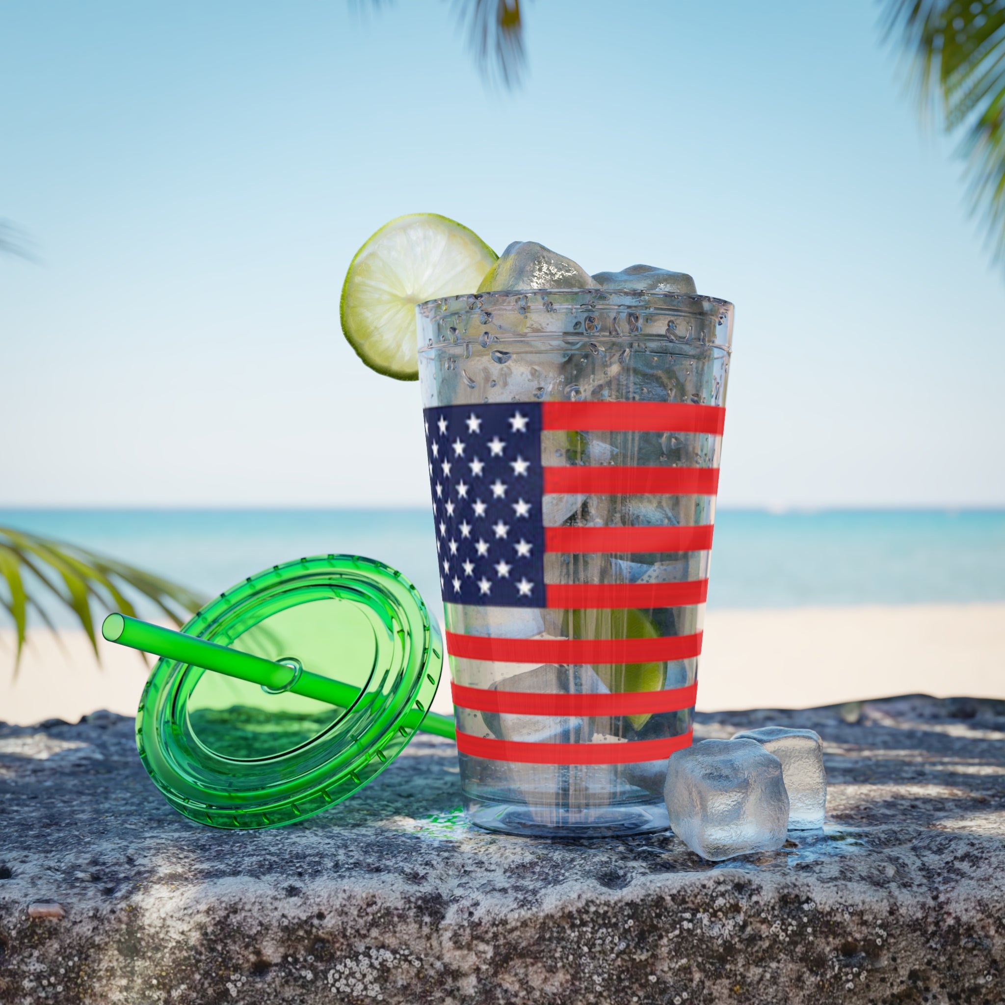 American Flag 16oz Tumbler with Straw – Patriotic USA Travel Cup