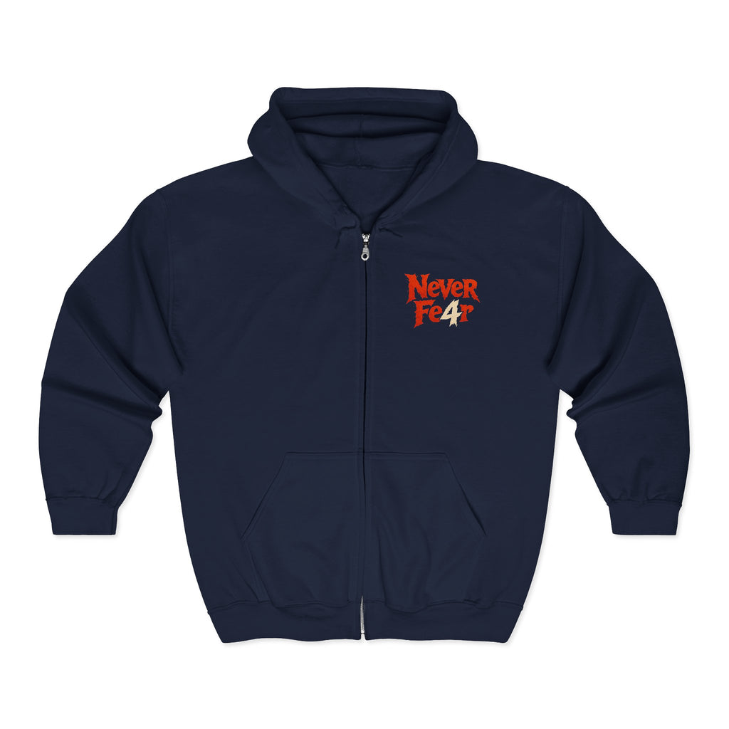 Full-Zip Hoodie — "Never Fear" Inspirational "Don't Let Fear Stop You" Motivational Zip-Up
