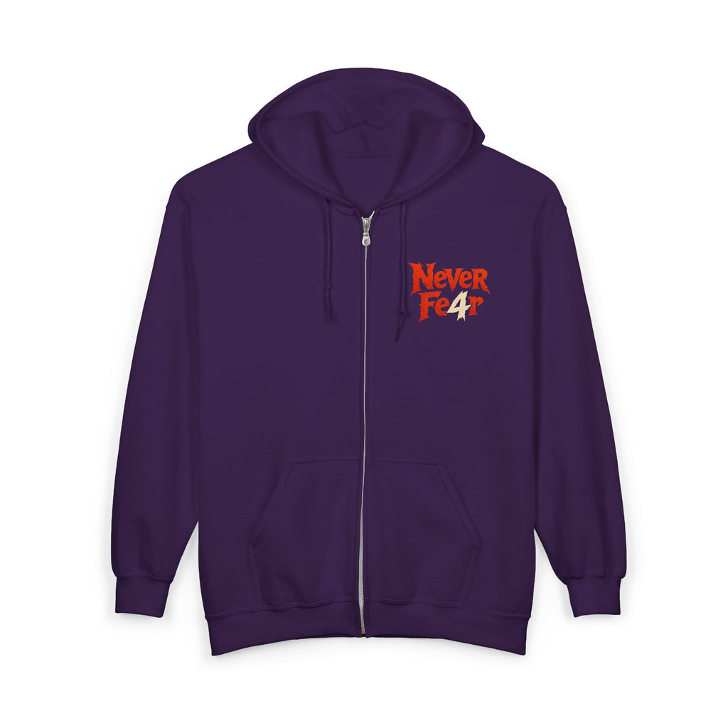 Full-Zip Hoodie — "Never Fear" Inspirational "Don't Let Fear Stop You" Motivational Zip-Up