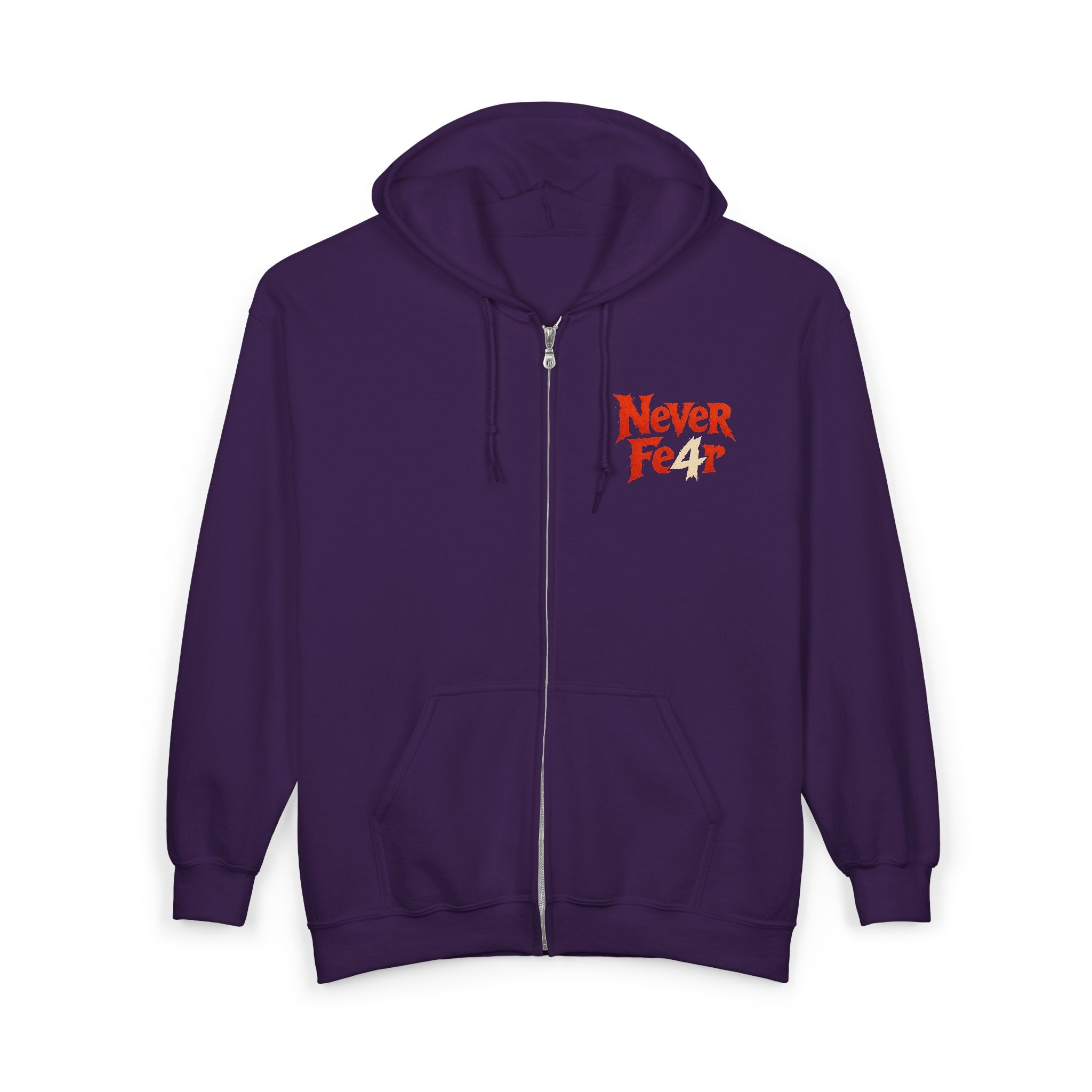Full-Zip Hoodie — "Never Fear" Inspirational "Don't Let Fear Stop You" Motivational Zip-Up