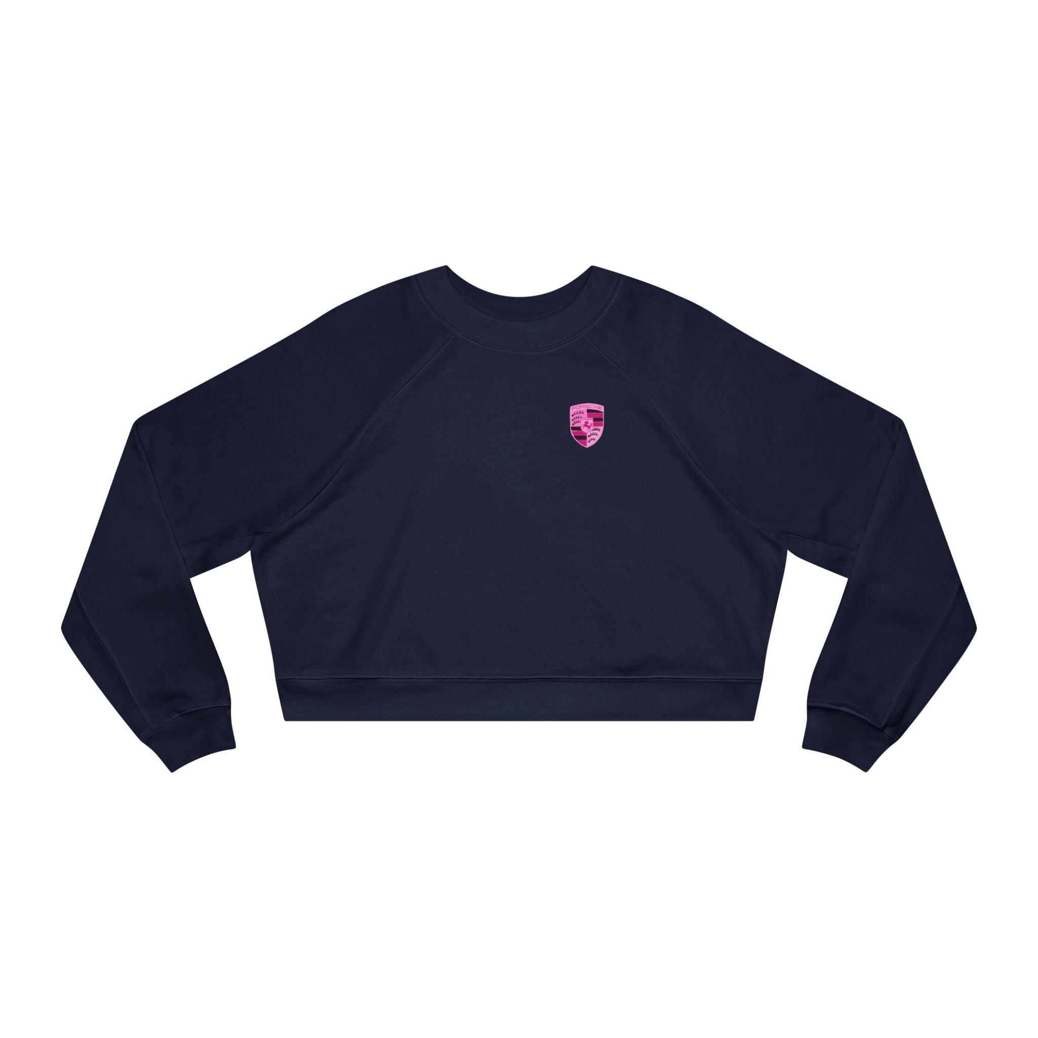 Cropped Fleece Pullover — 'Need Money for Porshe' Pink Car Graphic