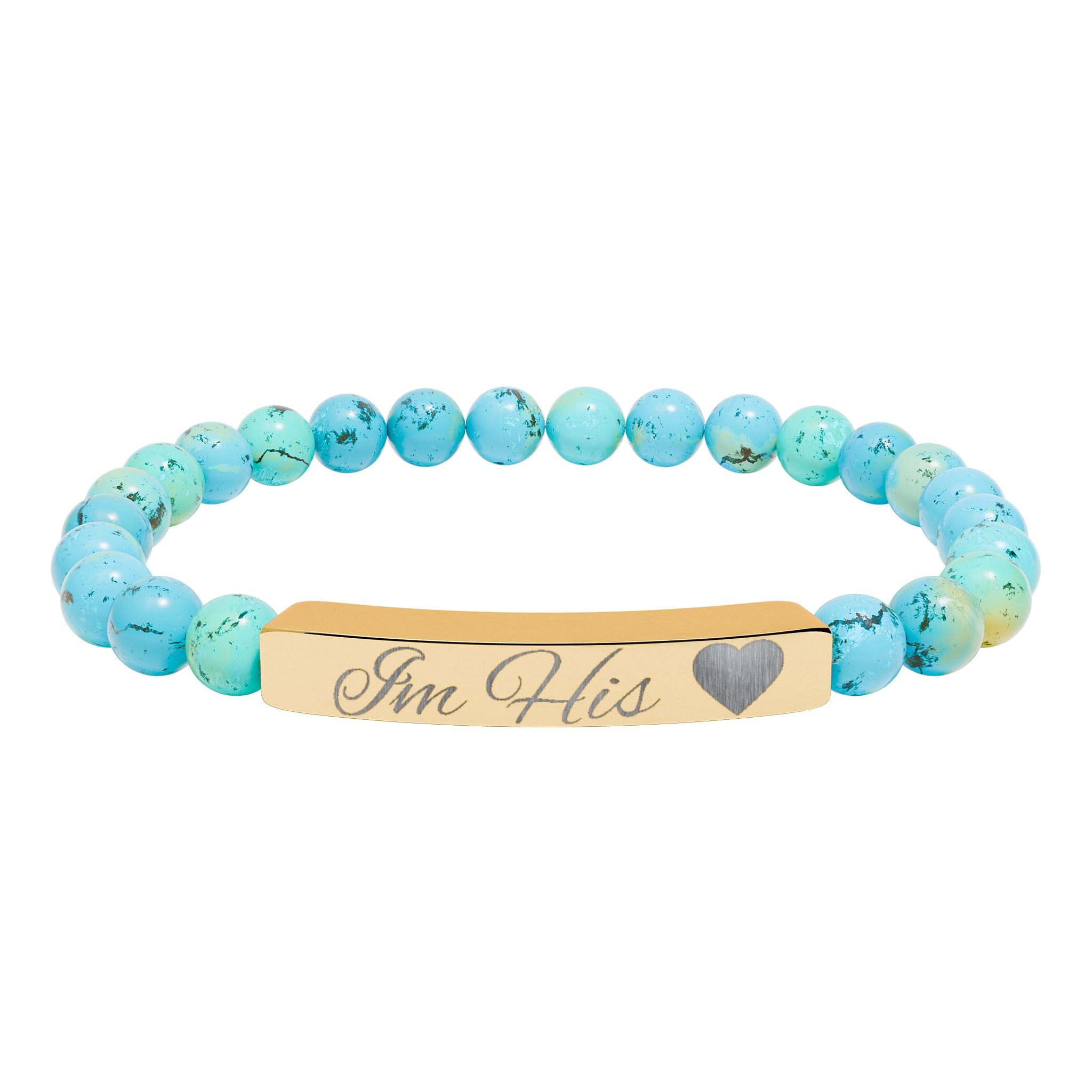 Engraved Natural Stone Stretch Bracelet — Personalized Bar with Heart