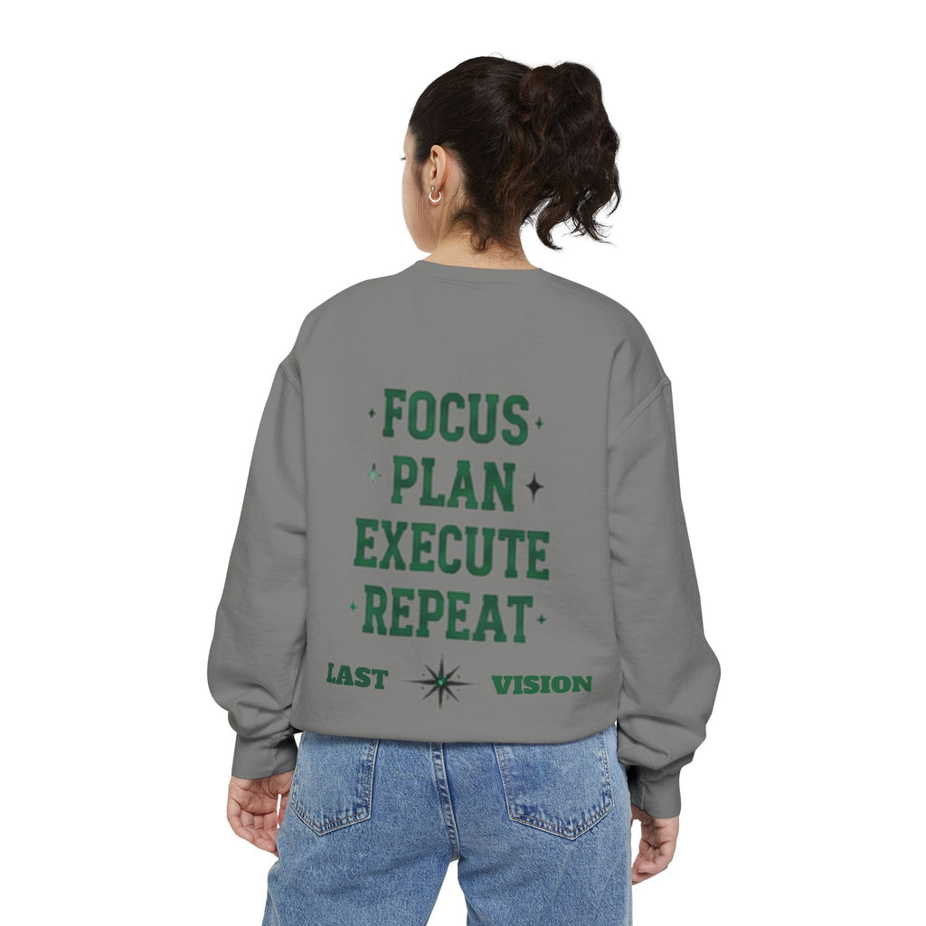 Discipline Sweatshirt — 'Discipline' Angel Graphic with 'Focus Plan Execute Repeat' Motivational Back