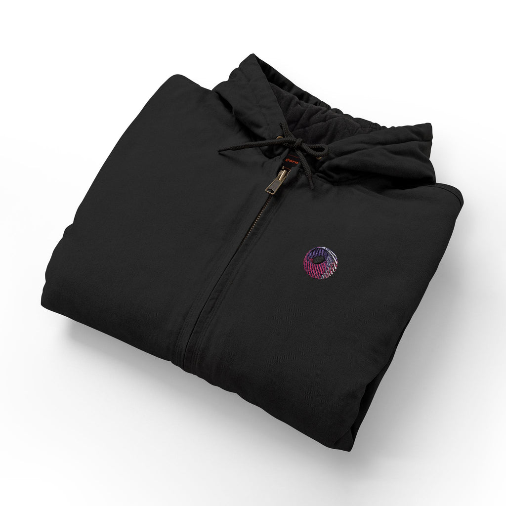 Embroidered Floral Crest Hooded Work Jacket