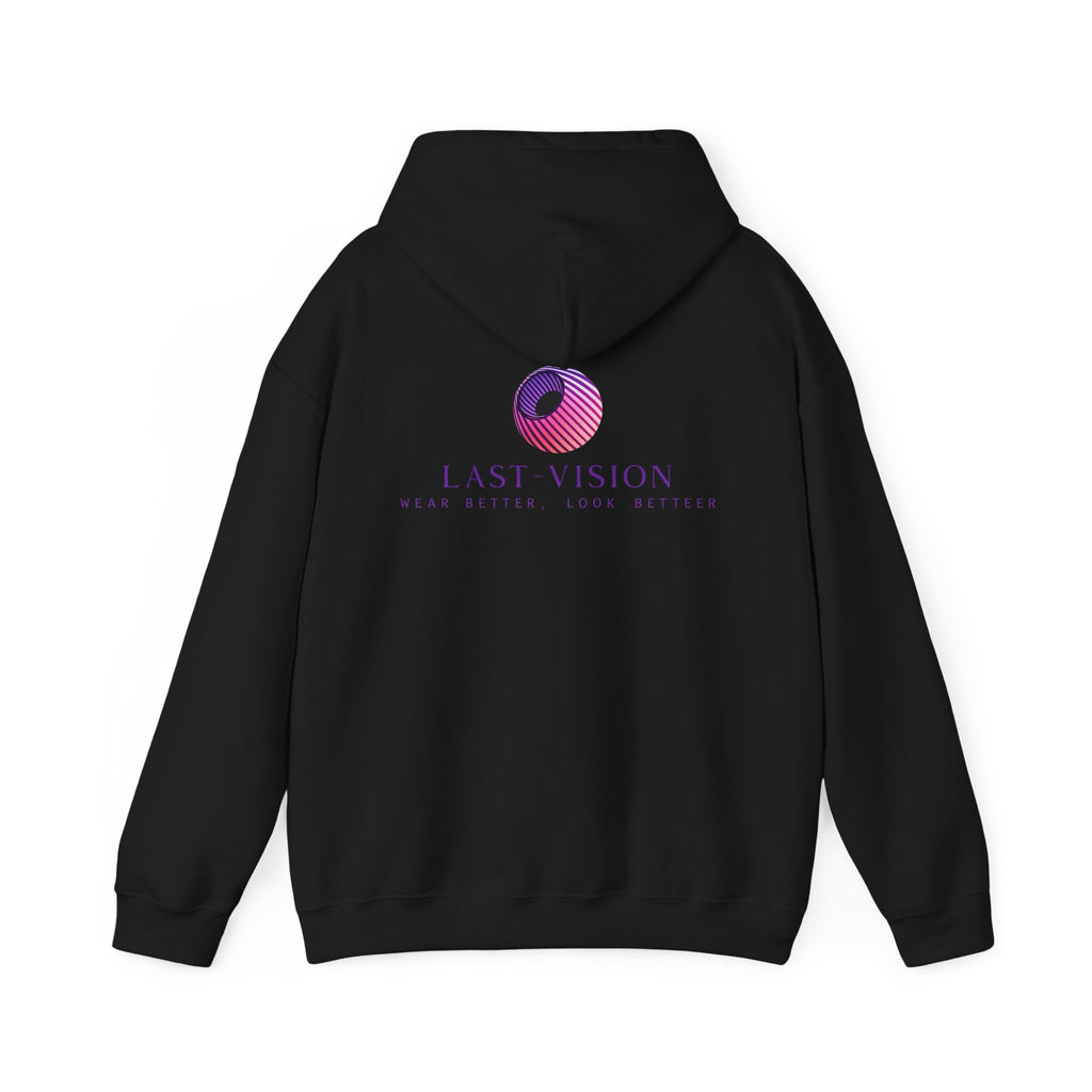 Last Vision Gradient Orb Hoodie — Retro Vaporwave Logo Pullover