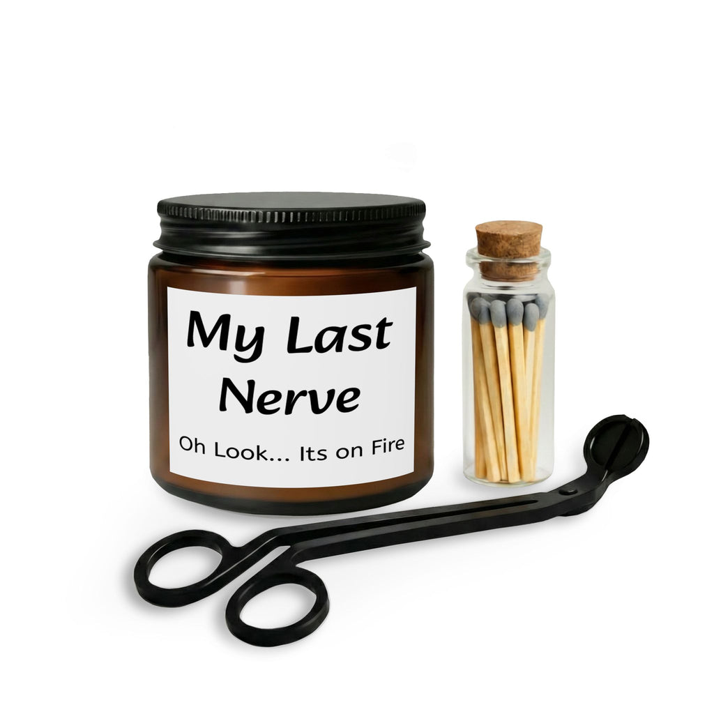 My Last Nerve Candle Set — Glass Jar Candle with Matches & Wick Trimmer