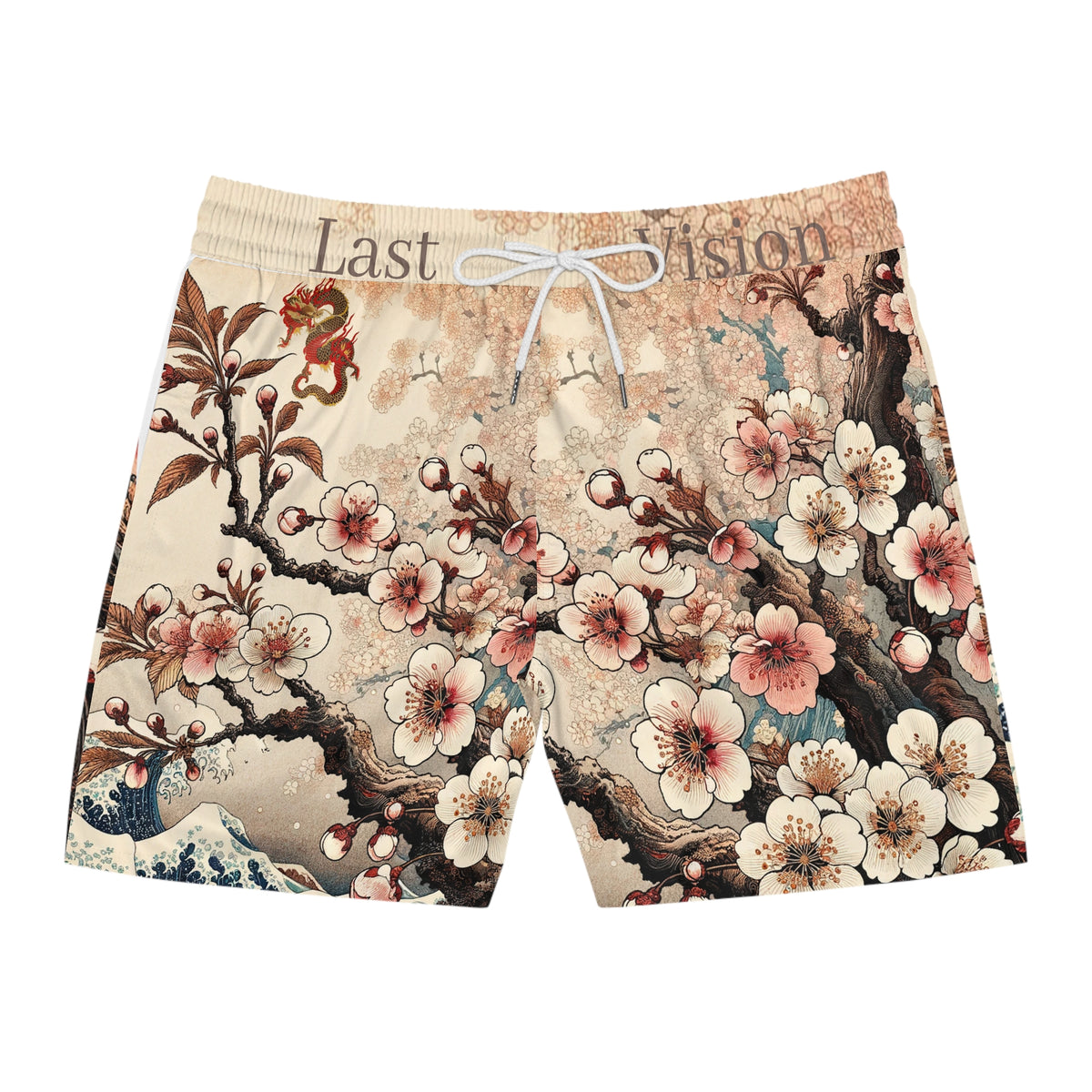 Floral Wave Swim Shorts — Vintage Japanese Cherry Blossom Boardshorts