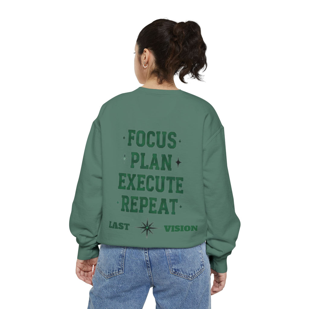 Discipline Sweatshirt — 'Discipline' Angel Graphic with 'Focus Plan Execute Repeat' Motivational Back