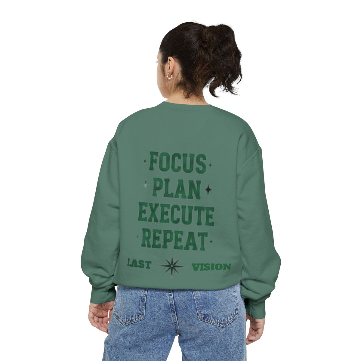 Discipline Sweatshirt — 'Discipline' Angel Graphic with 'Focus Plan Execute Repeat' Motivational Back