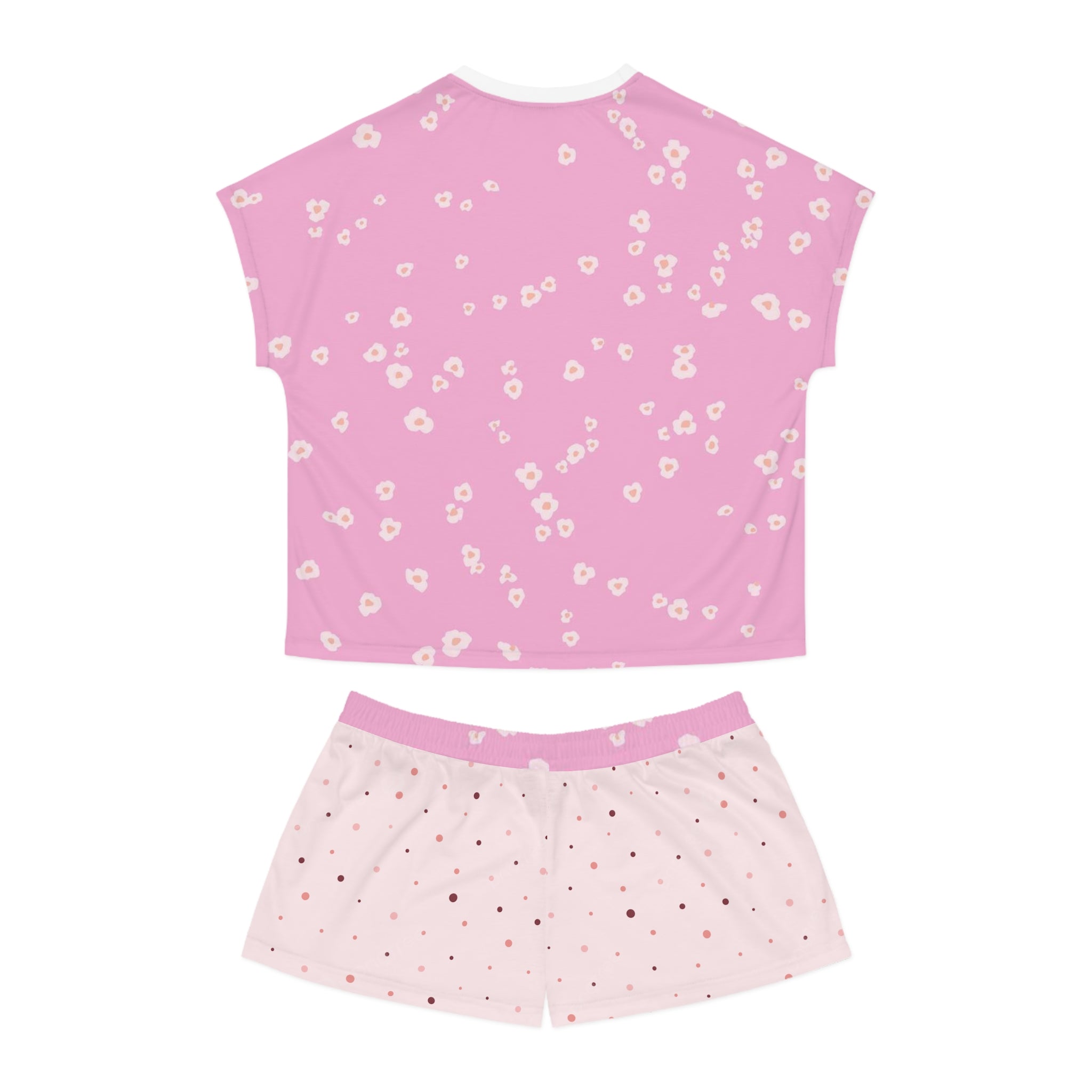 Pink Floral Women's Pajama Set — Short Sleeve Top & Star Print Shorts