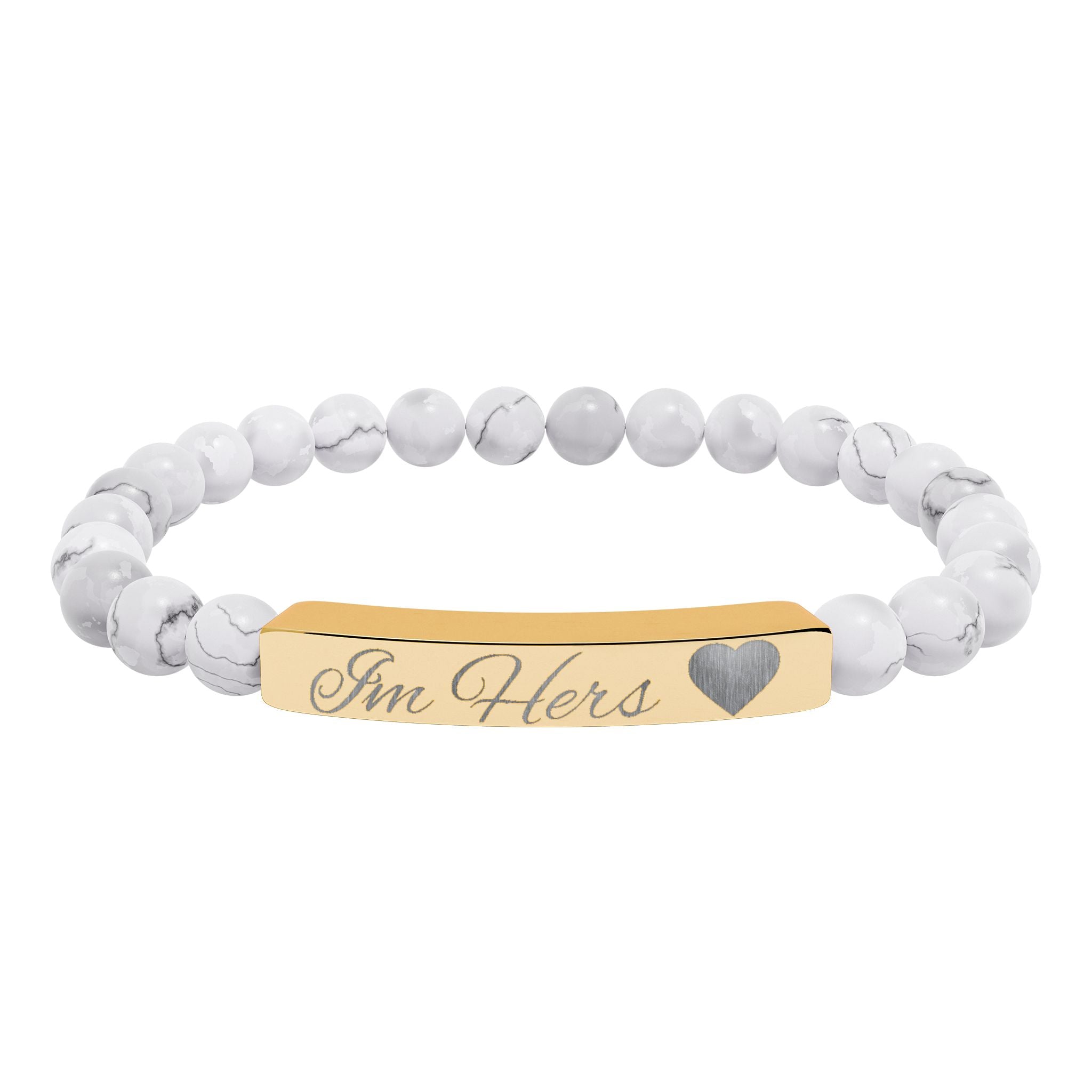 Engravable Natural Stone Bead Bar Bracelet — Personalized Heart Accent