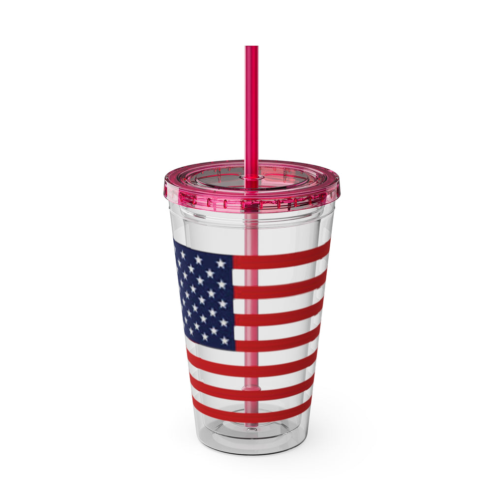 American Flag 16oz Tumbler with Straw – Patriotic USA Travel Cup