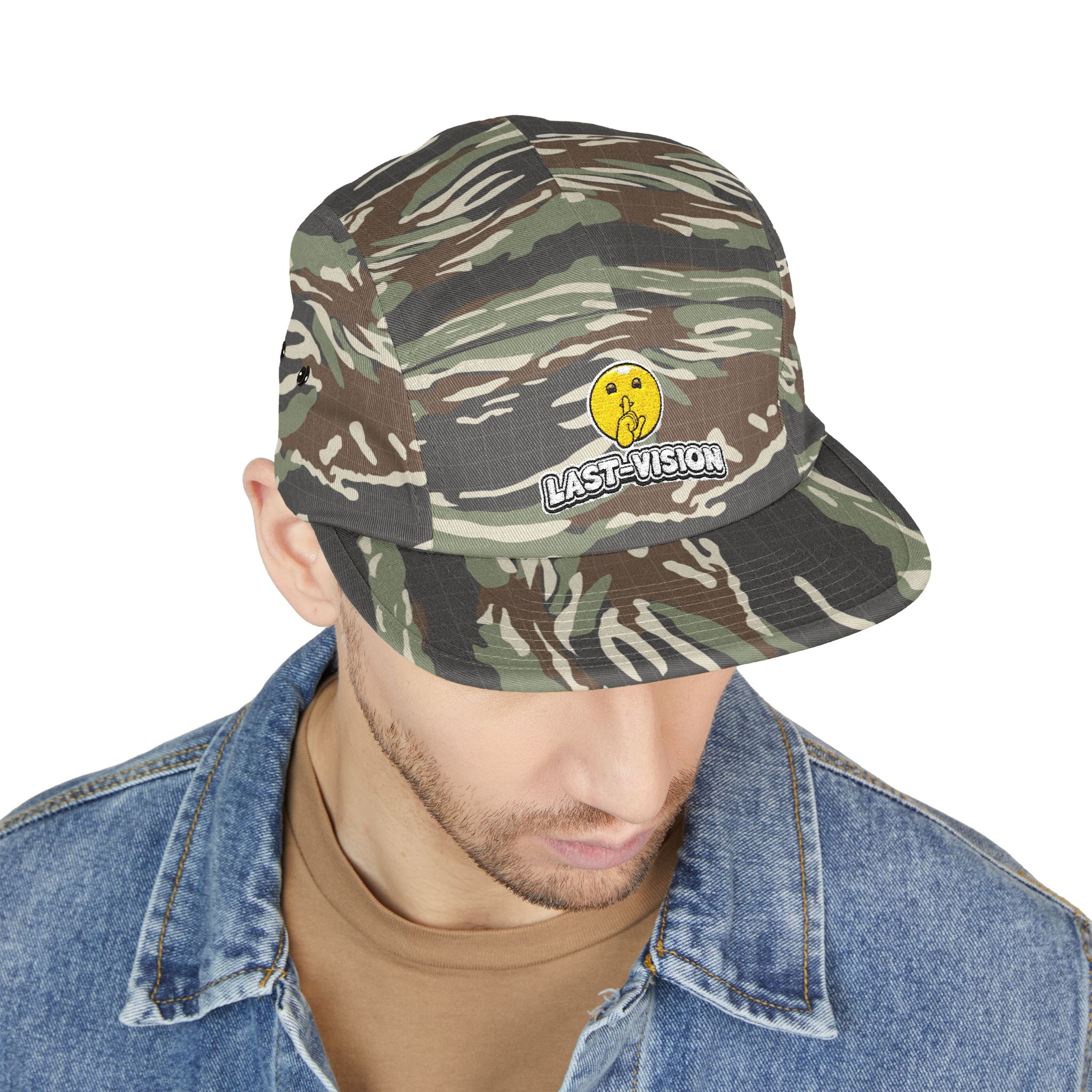 Last Vision Embroidered 5-Panel Cap — Retro Smiley Patch