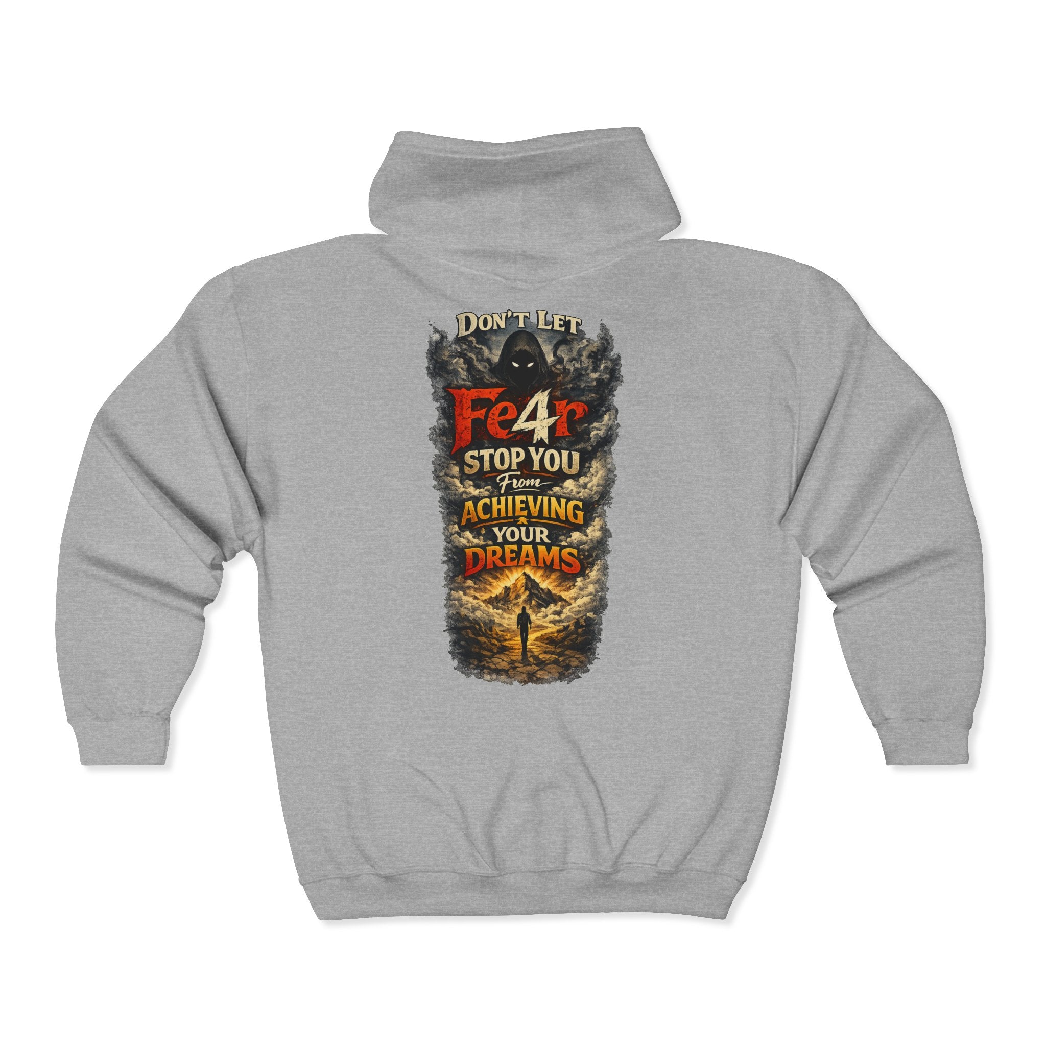Full-Zip Hoodie — "Never Fear" Inspirational "Don't Let Fear Stop You" Motivational Zip-Up