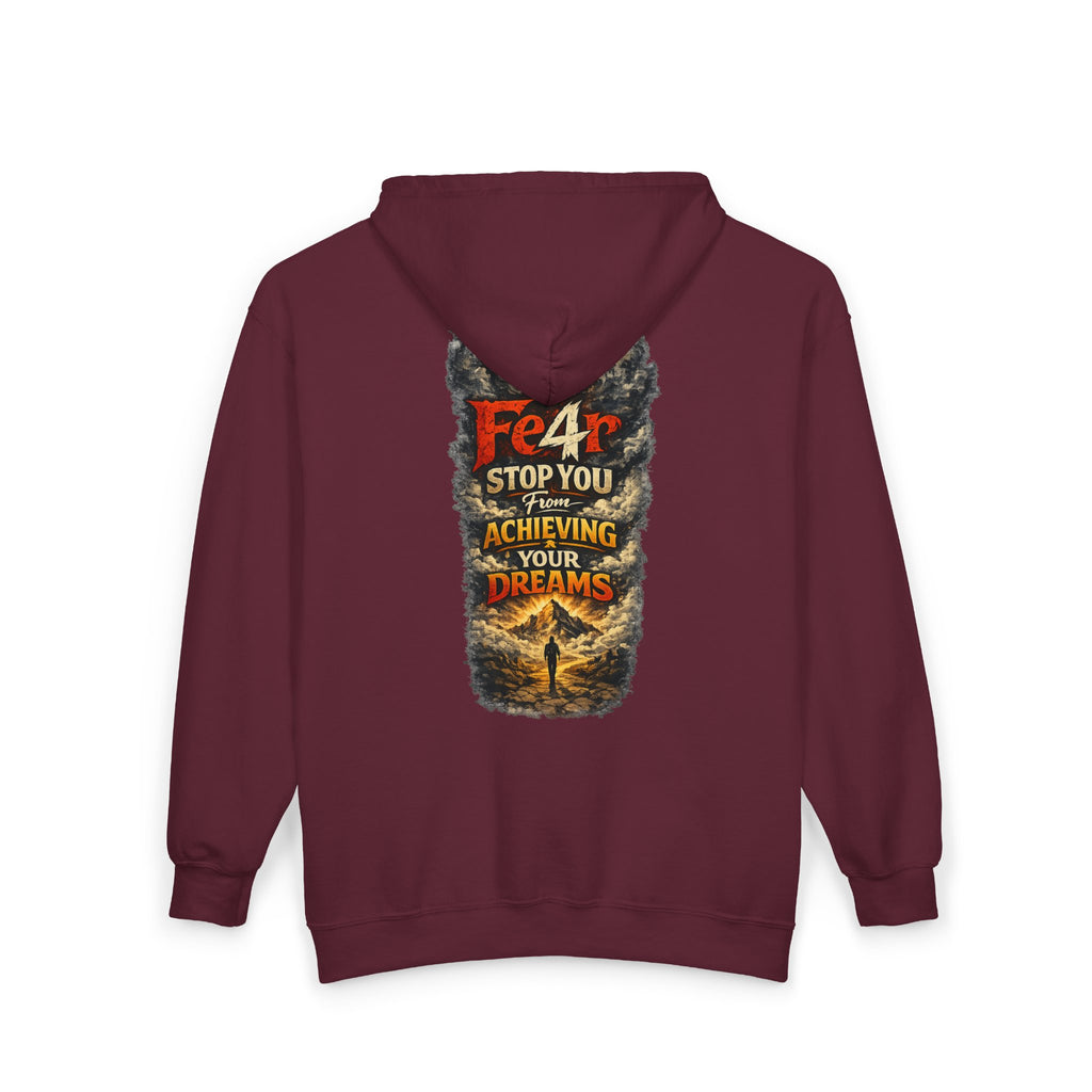 Full-Zip Hoodie — "Never Fear" Inspirational "Don't Let Fear Stop You" Motivational Zip-Up