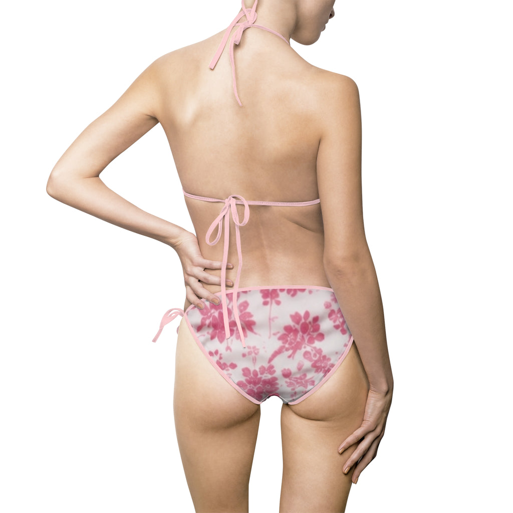 Pink Tie-Dye String Bikini Swimsuit — Women's Floral AOP Beachwear