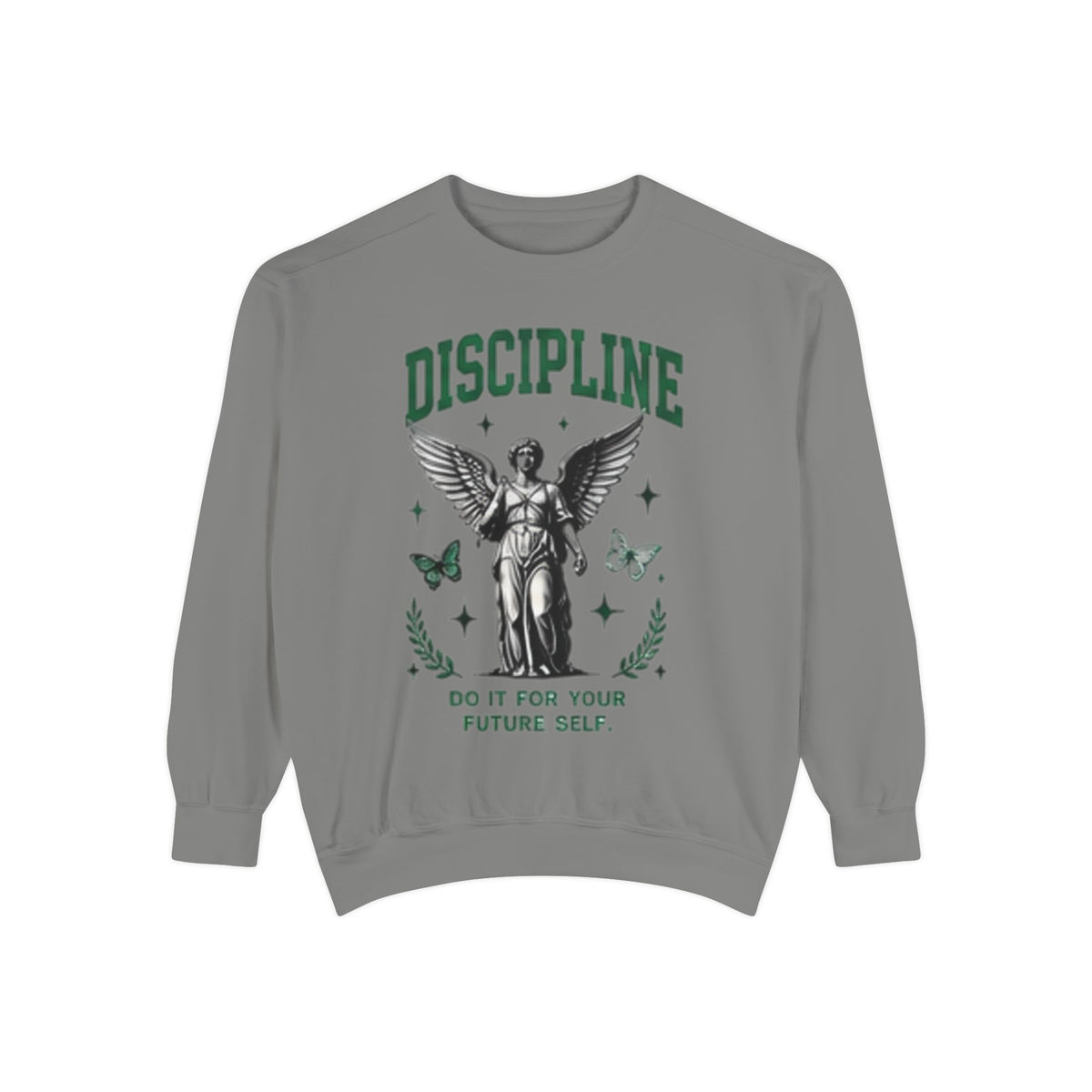 Discipline Sweatshirt — 'Discipline' Angel Graphic with 'Focus Plan Execute Repeat' Motivational Back