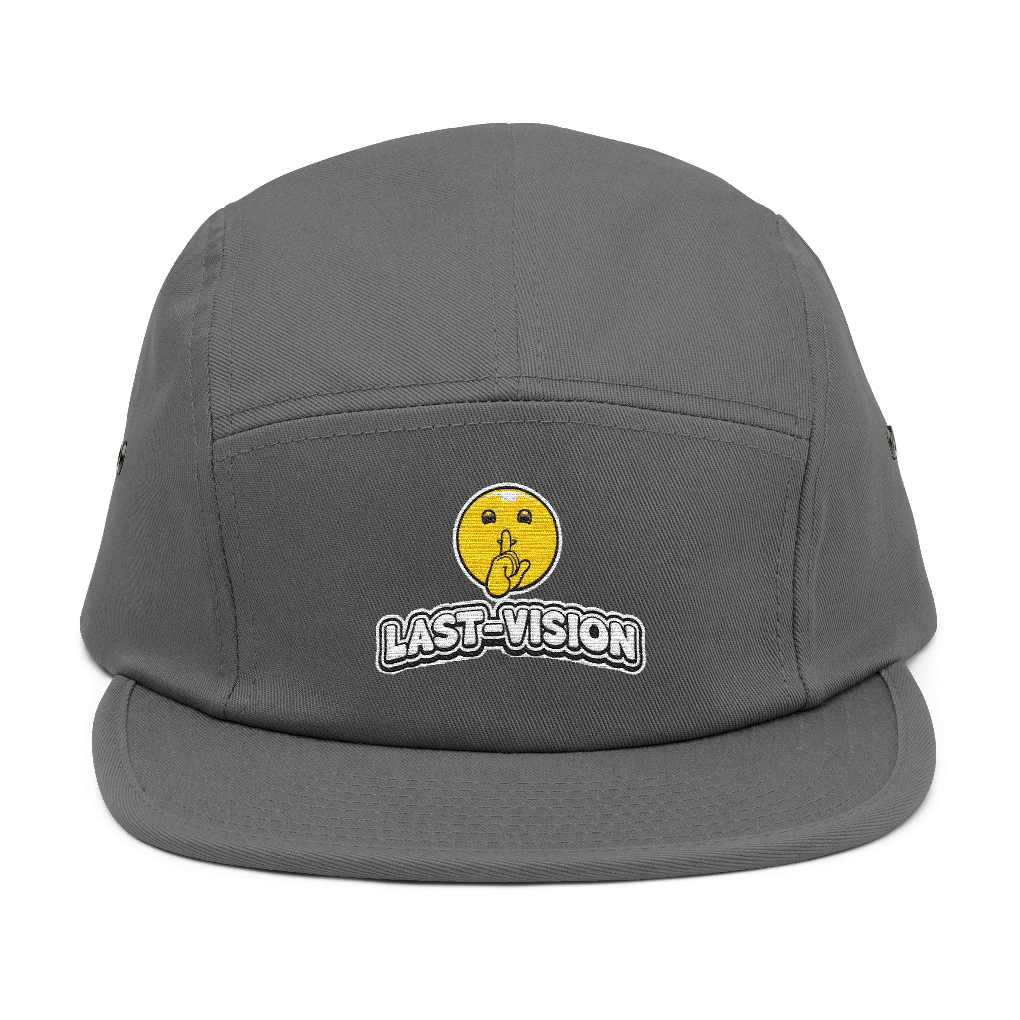 Last Vision Embroidered 5-Panel Cap — Retro Smiley Patch