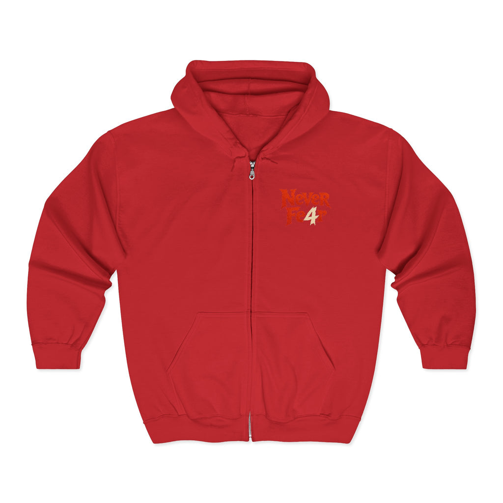Full-Zip Hoodie — "Never Fear" Inspirational "Don't Let Fear Stop You" Motivational Zip-Up