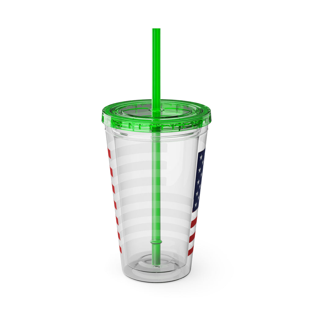 American Flag 16oz Tumbler with Straw – Patriotic USA Travel Cup